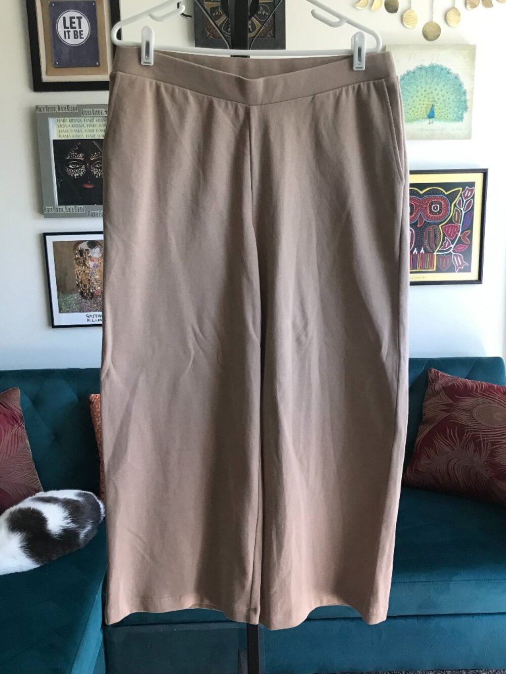 PURE JILL size M Mink Beige Pull-On Wide Leg Organic Cotton Cropped Pants NWT